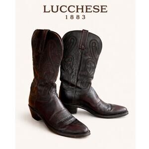 Lucchese 1883 Leather Cowboy Boots Wide Width Mens Western 8.5 Black‎ Cherry Red